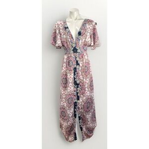 Altar'd State Large Mandala Paisley Dress Front Slit Flutter Sleeve